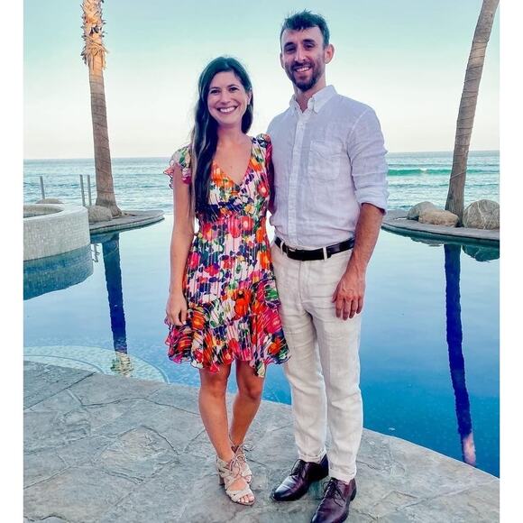 SALONI Pink Printed Silk Flutter Sleeves V-Neckline Ruffled Skirt Catia Dress 4 - Picture 11 of 15